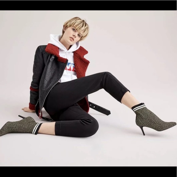 Stuart Weitzman sock booties metallic black heels - Picture 3 of 9